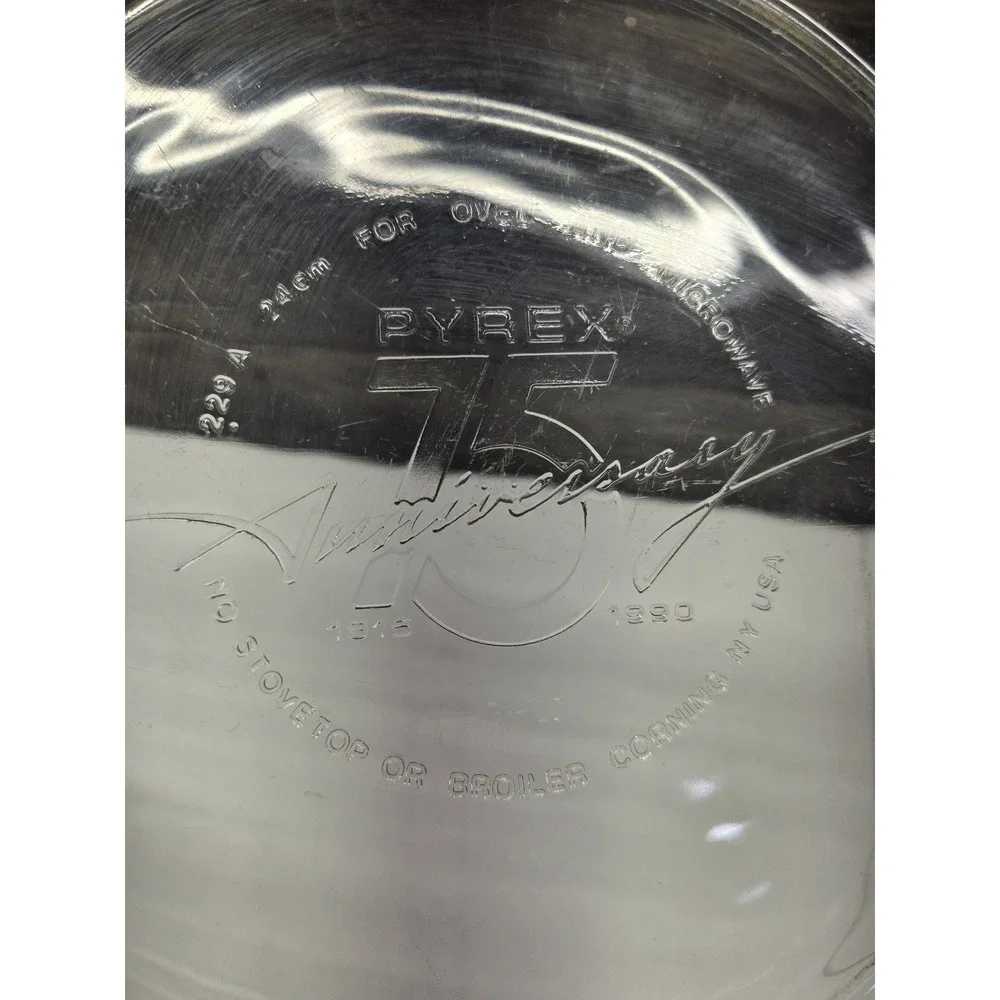 Pyrex 75th Anniversary Glass Pie Plate 9.5 Inch 24cm Fluted Dish 229 A 1915-1990